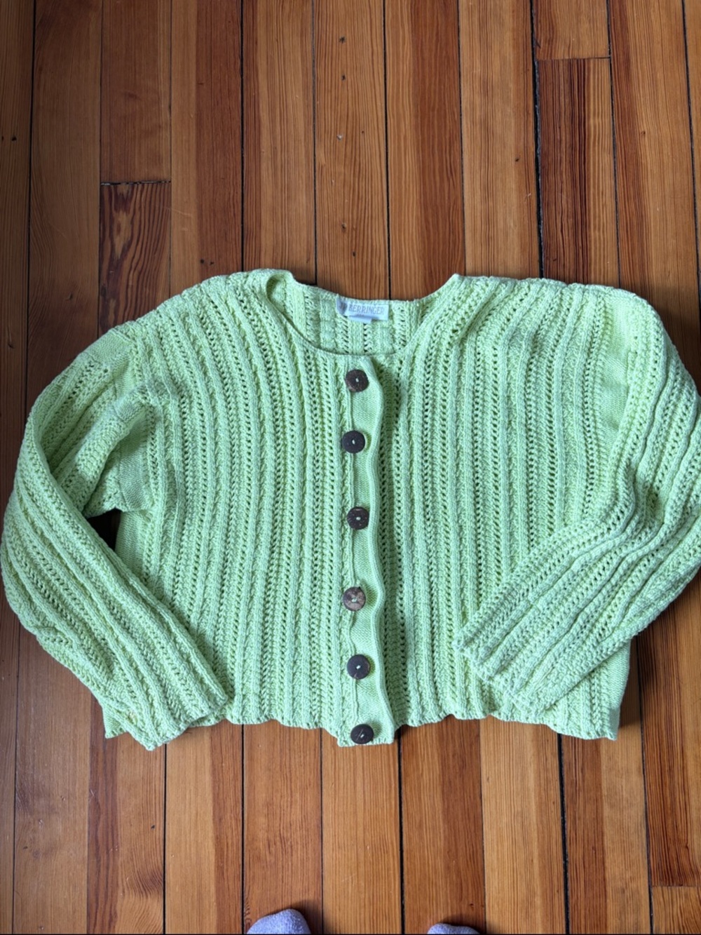 100% Cotton Light Green Knit Button-Up Sweater Cardigan - Unknown Brand